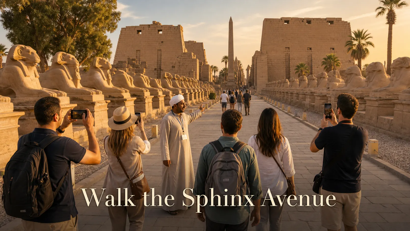Walk the Sphinx Avenue, East Bank, Luxor, Egypt