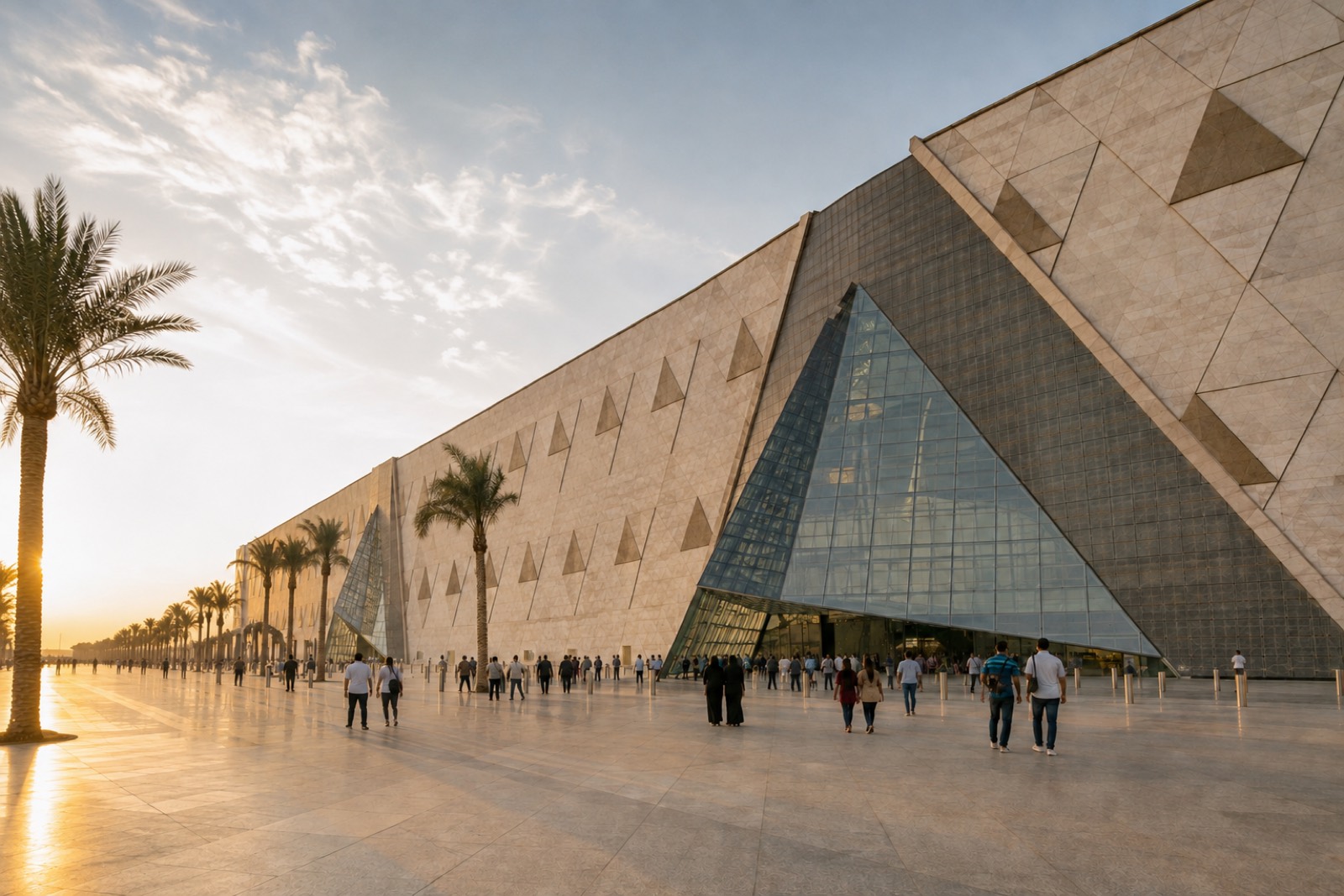 Editorial illustration: Contemporary limestone museum architecture inspired by the Grand Egyptian Museum